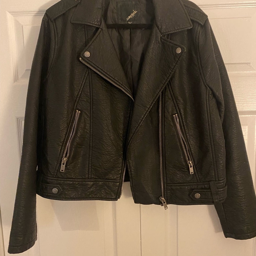 Black textured faux leather jacket